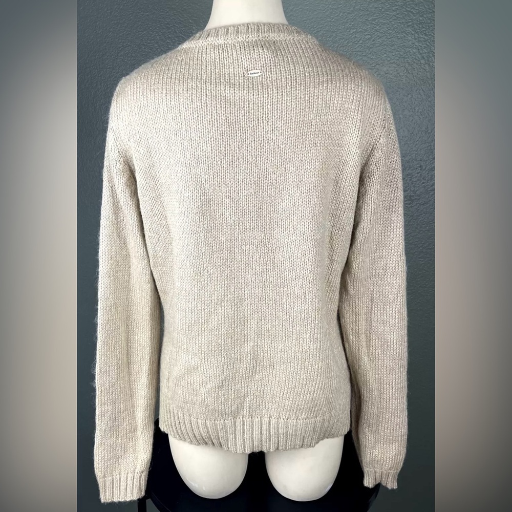 Barbour Knit Sweater Morlich Tan Beige Plaid With Mohair Wool Blend - Picture 7 of 10